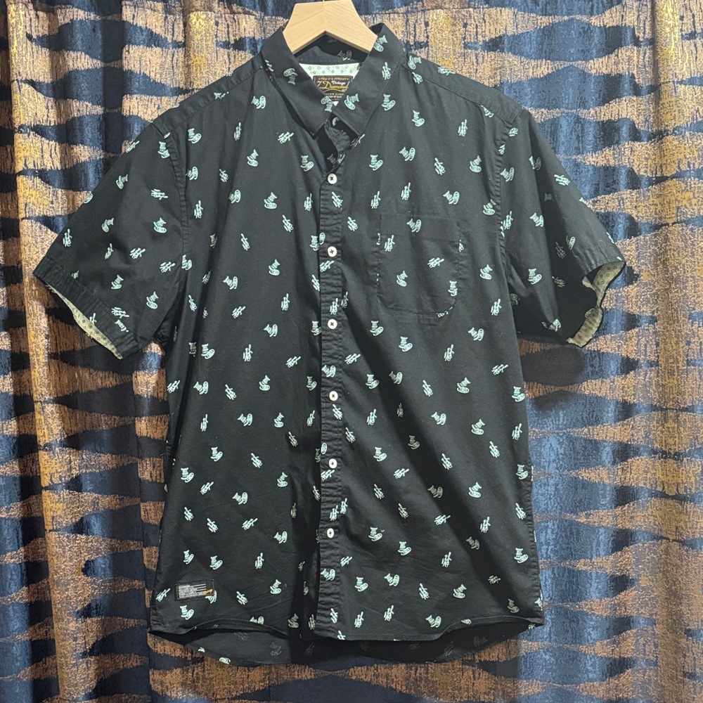 7 Diamonds Black and Green Patterned Shirt